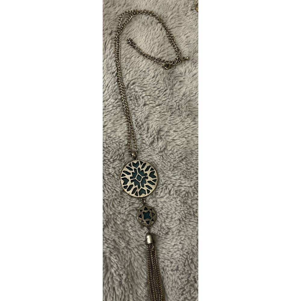 Boho Silvertone‎ And Green Stone Statement Necklace